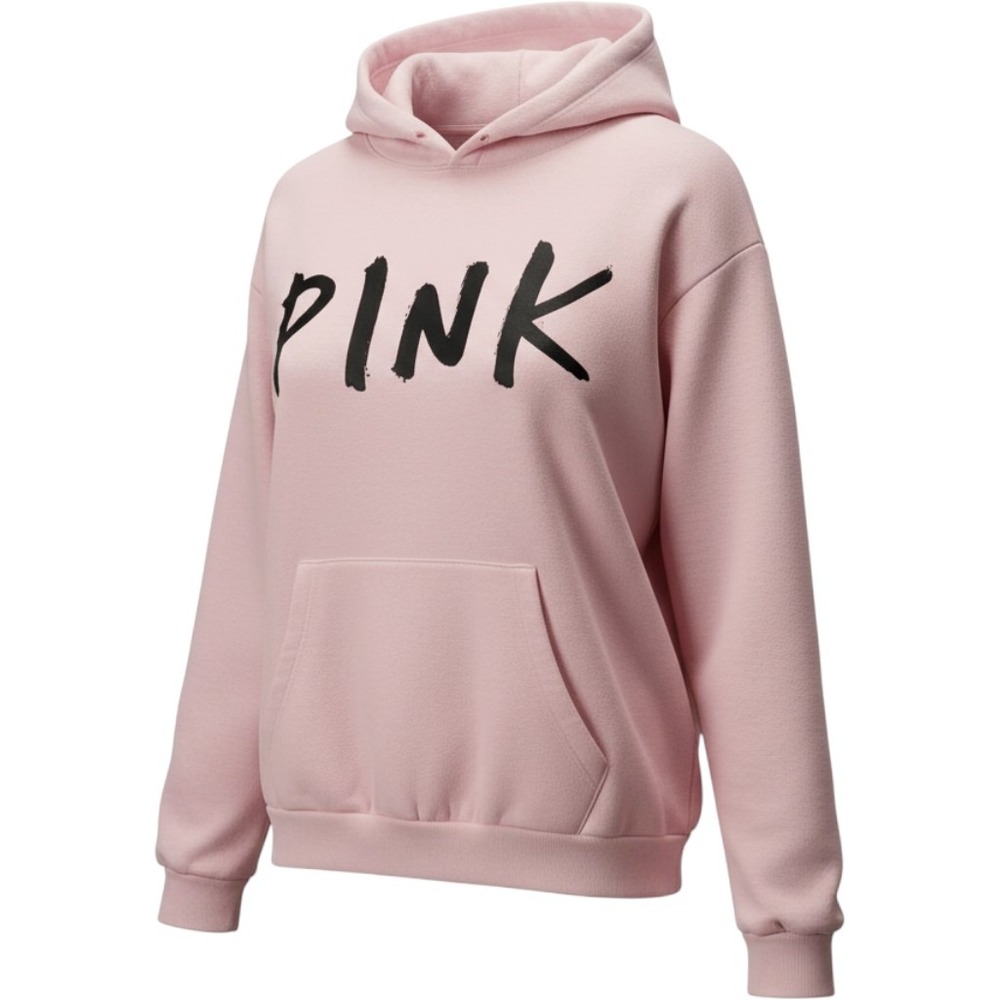 Pink Victorias Secret Hoodie Sweatshirt XXL Blush Pink Black Logo Pullover